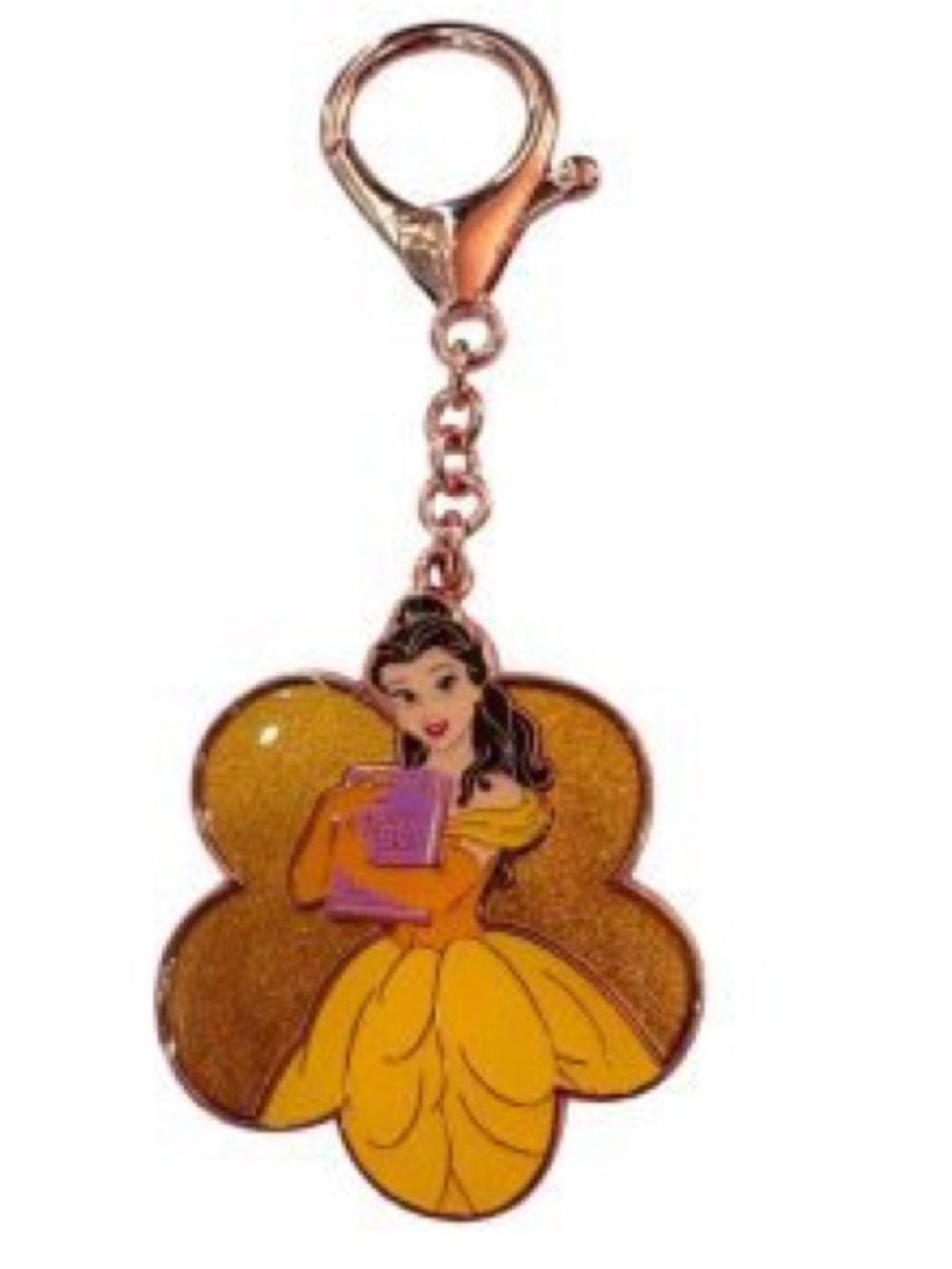 New Disney Belle Rose Gold Keychain Charm - Yellow Dress Bag Charm